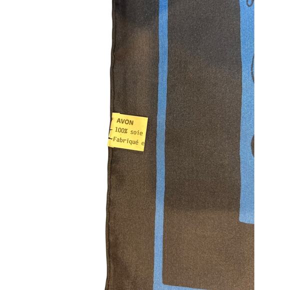AVON Royal Blue Black 100% Silk Handrolled Hem Letter Alphabet Teacher Scarf 32" - Picture 4 of 5